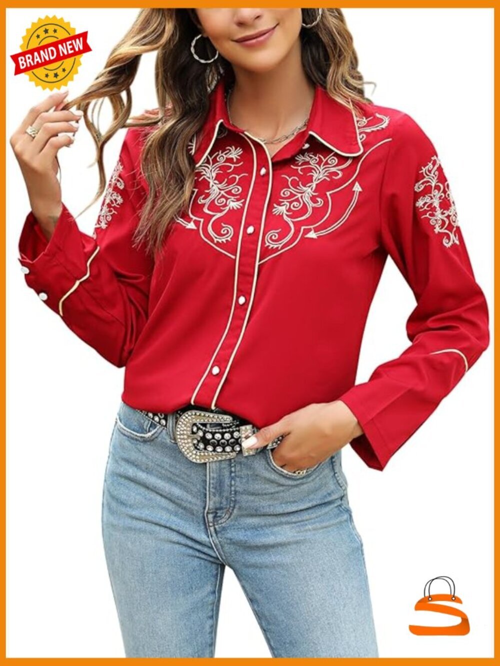 Women's Cowgirl Embroidered Button Up Long Sleeve Blouse